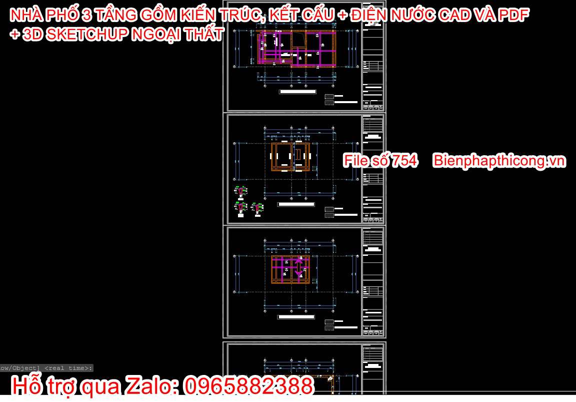 Mẫu bản vẽ cad nhà phố 3 tầng cad đẹp.