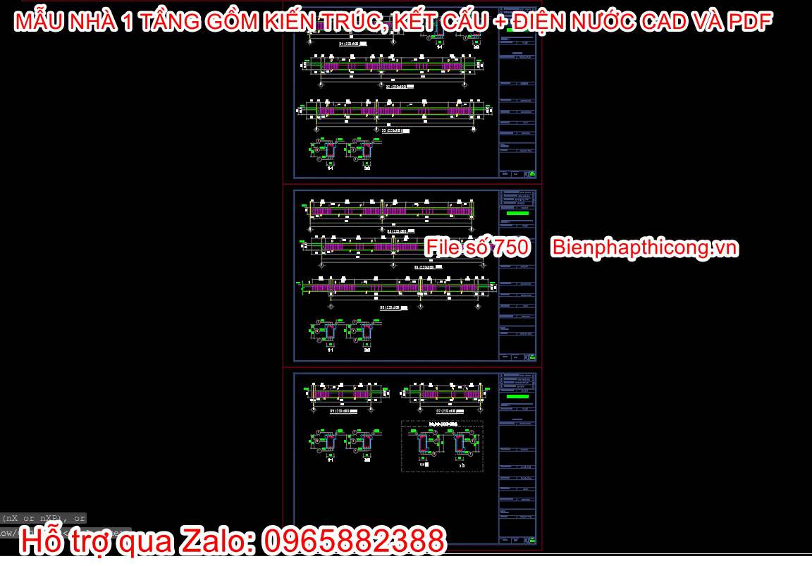 Bản vẽ thiết kế kết cấu nhà 1 tầng đẹp.