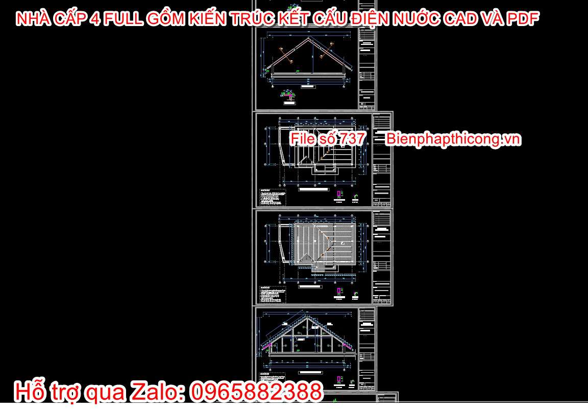 Bản vẽ thiết kế mái nhà cấp 4 4 ngủ đẹp.