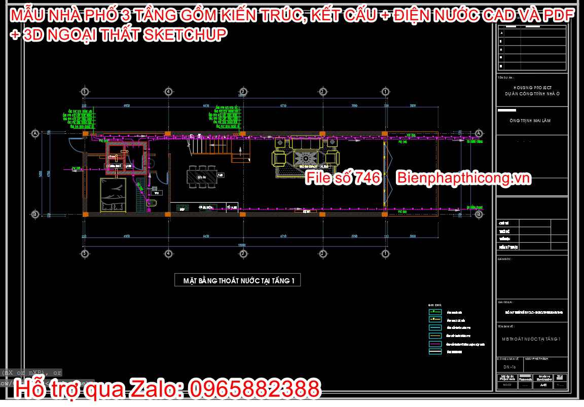 Bản vẽ thiết kế nhà phố 3 tầng đẹp.