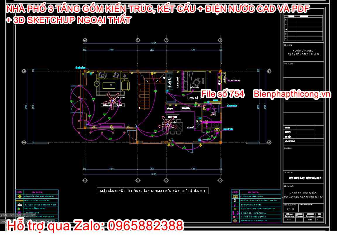 File thiết kế nhà phố 3 tầng cad đẹp.