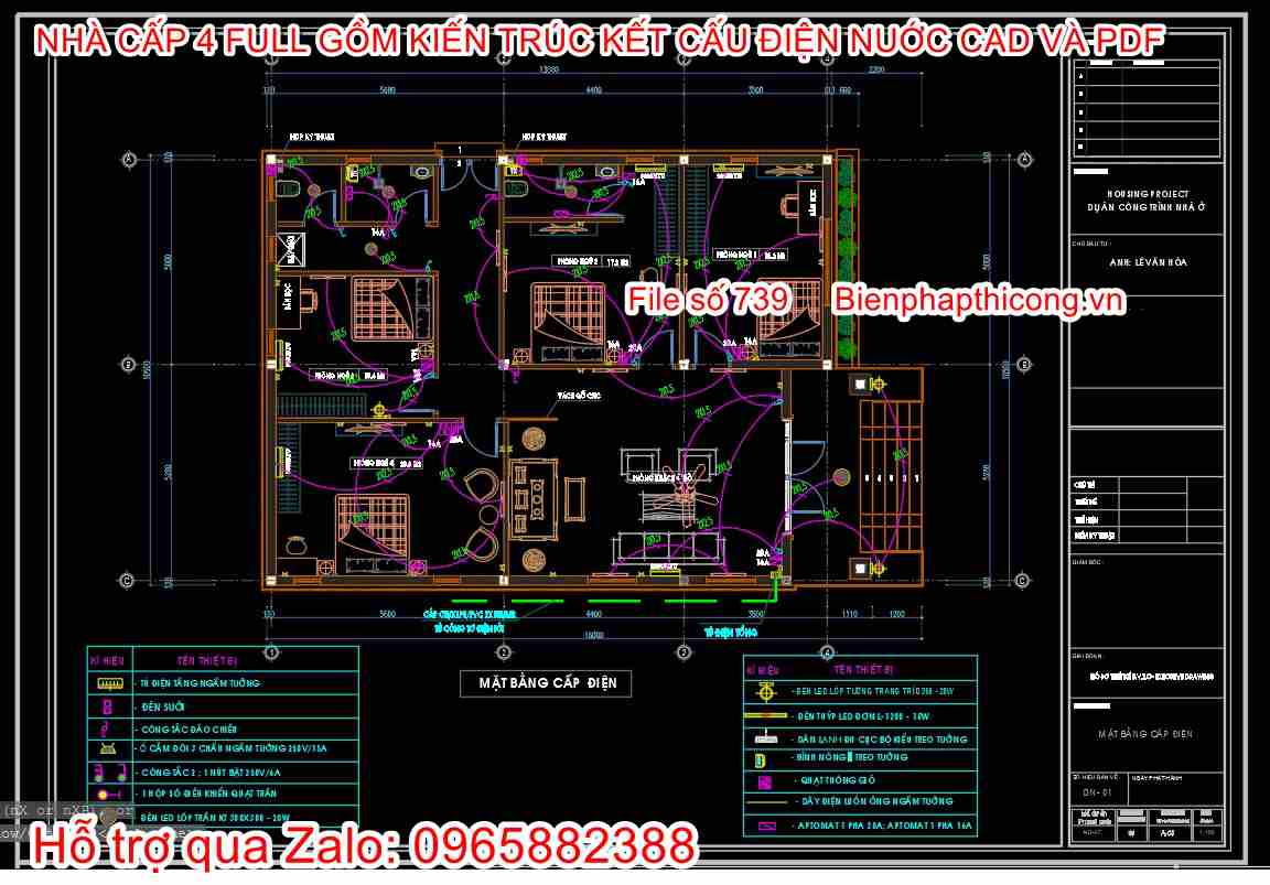 Tải bản vẽ cấp điện nhà cấp 4 full điện nước.