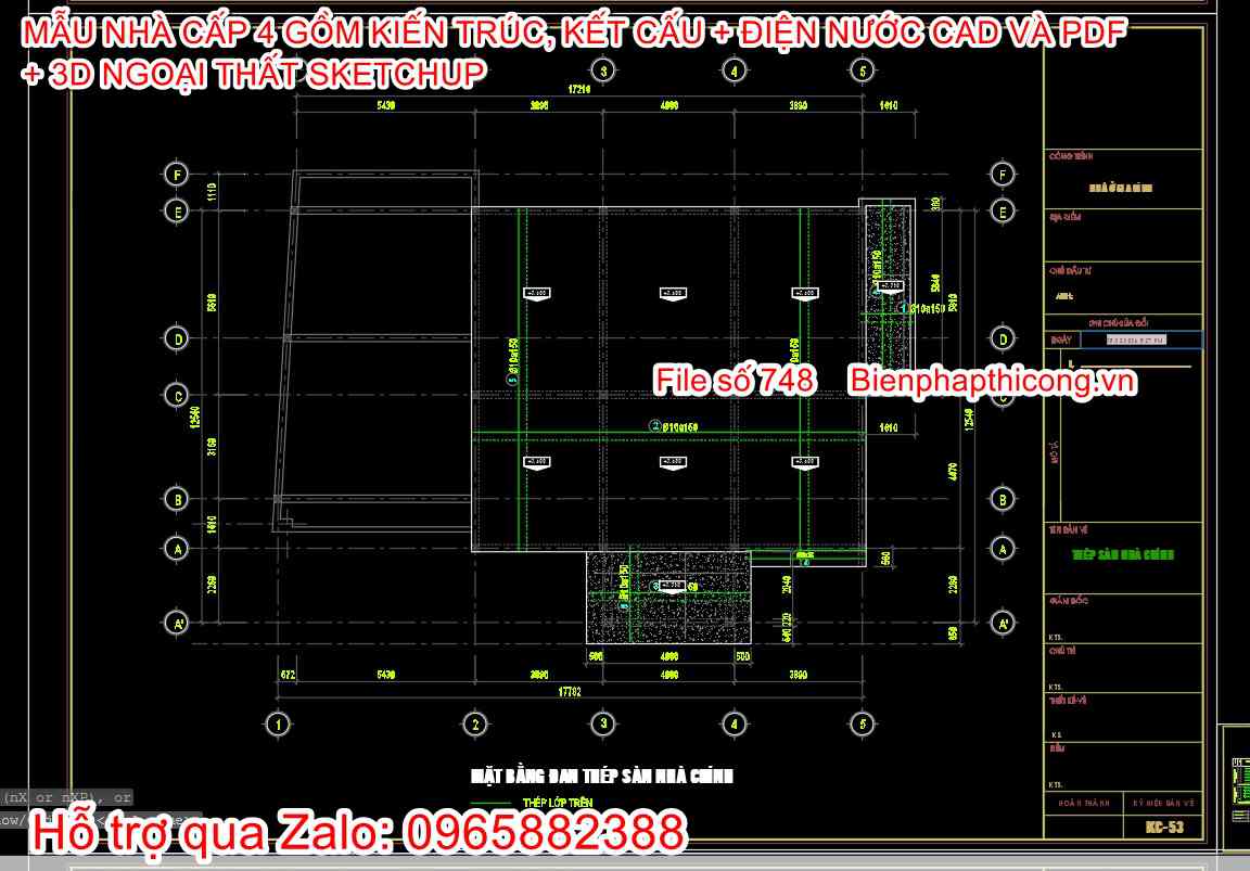 Tải bản vẽ thép sàn nhà cấp 4 4 ngủ đẹp.
