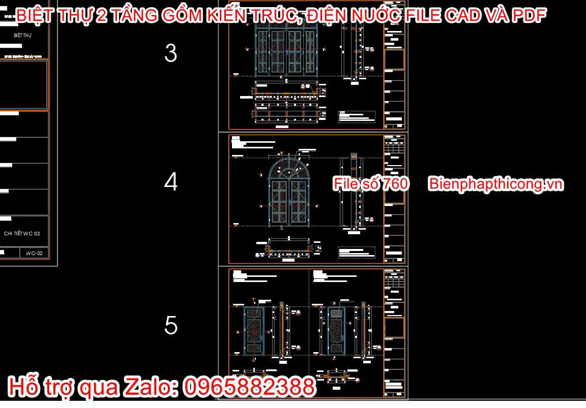 Bản vẽ thiết kế chi tiết cửa biệt thự đẹp.