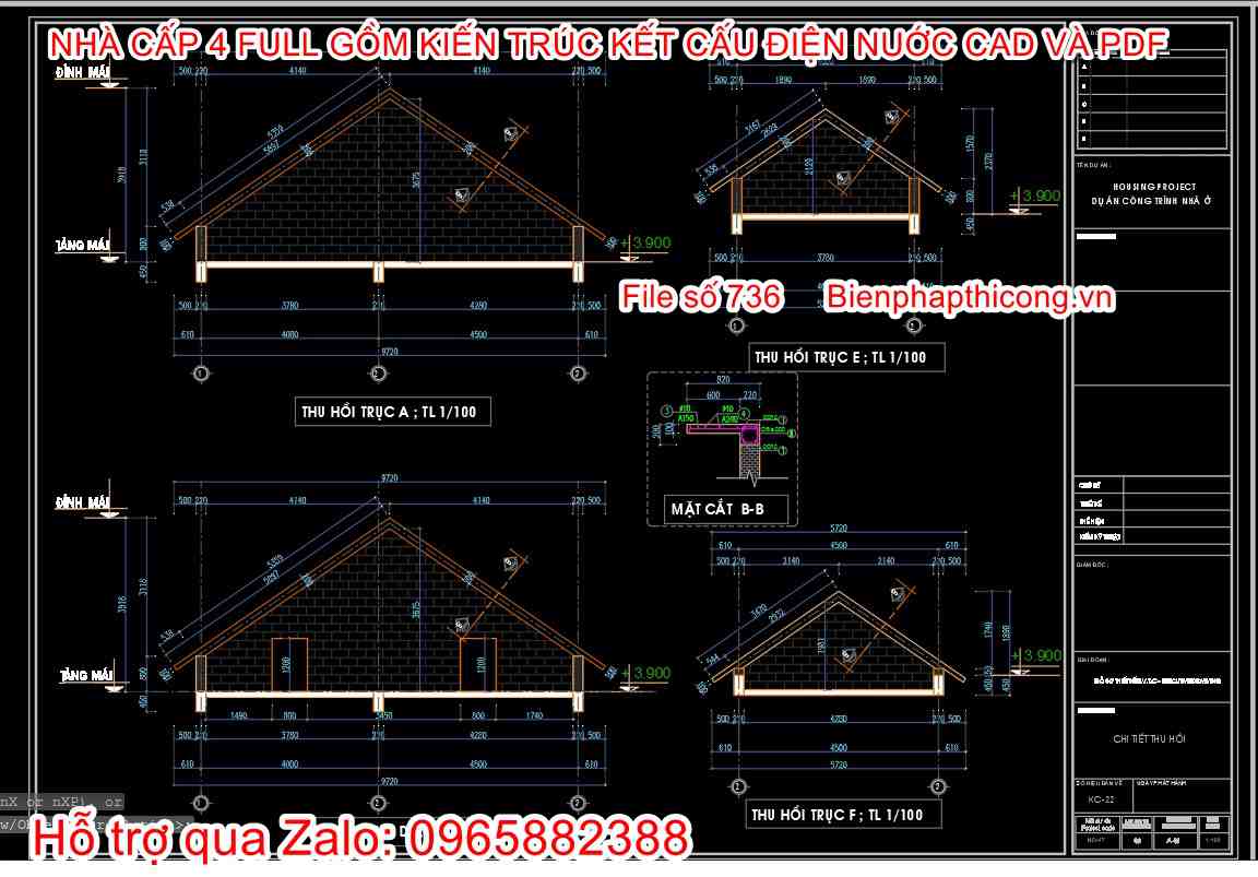 Bản vẽ thiết kế mái nhà cấp 4 đẹp.