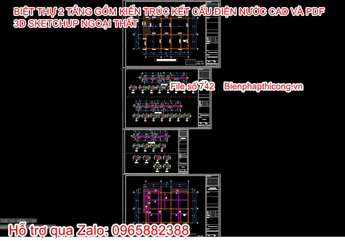 File thiết kế kết cấu biệt thự 2 tầng rộng 9m x 12,5m.