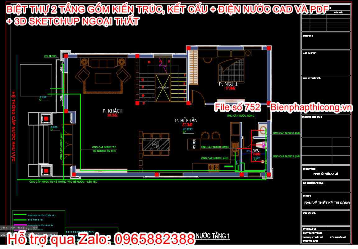 Mẫu bản vẽ thiết kế biệt thự 2 tầng 8,2m x 13m.
