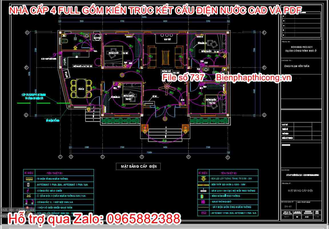 Tải bản vẽ thiết kế điện nhà cấp 4 4 ngủ đẹp.