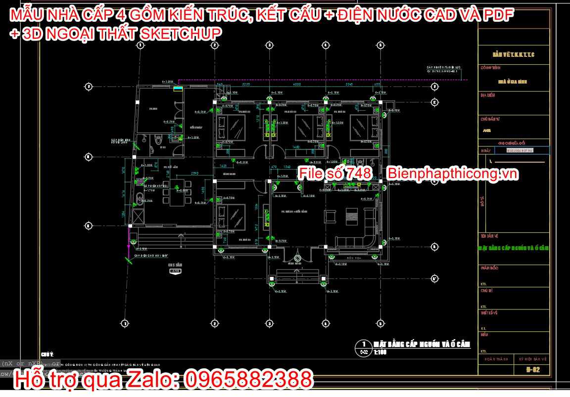 Tải file dwg thiết kế điện nước nhà cấp 4 4 ngủ đẹp.