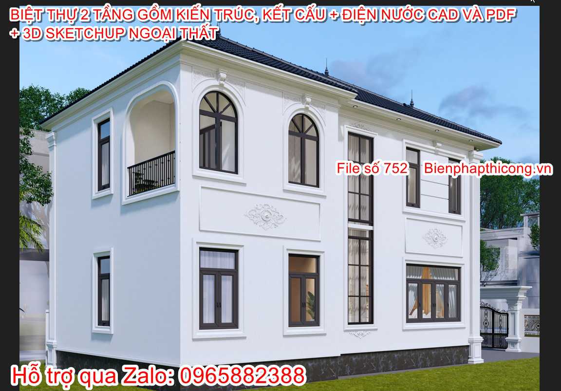 Bản vẽ xây dựng nhà 2 tầng mái nhật tân cổ 3 ngủ 8,2m x 13m.