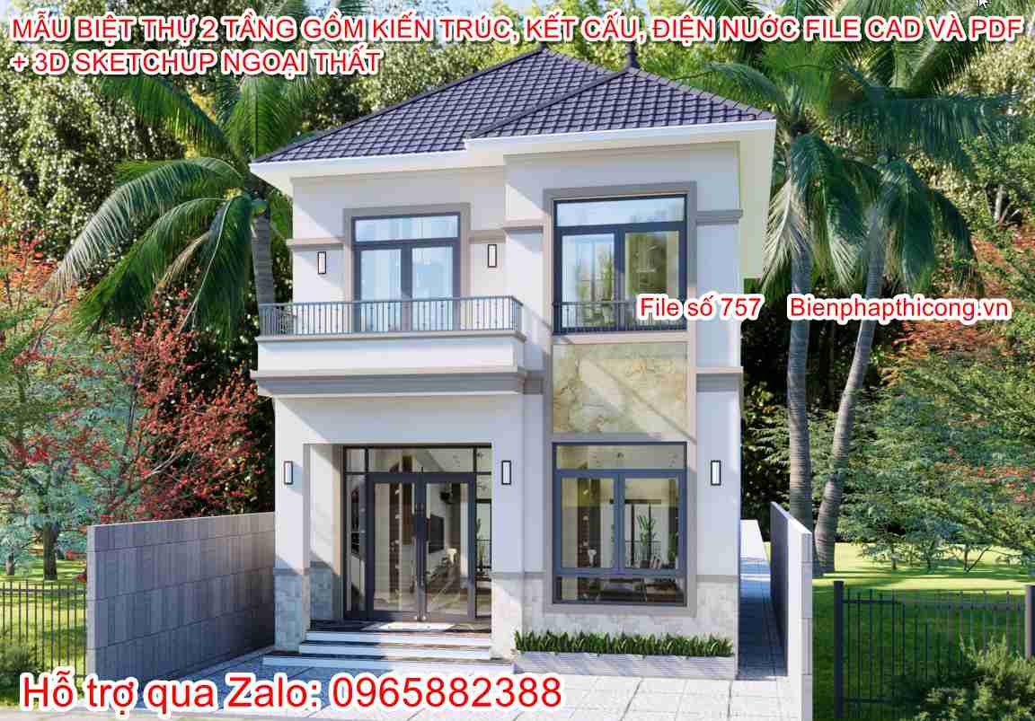 File thiết kế biệt thự 2 tầng mái nhật 7m x 11m 3 ngủ.