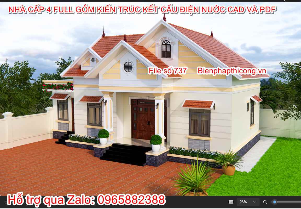 Hồ sơ bản vẽ nhà cấp 4 rộng 16m 4 ngủ đẹp.