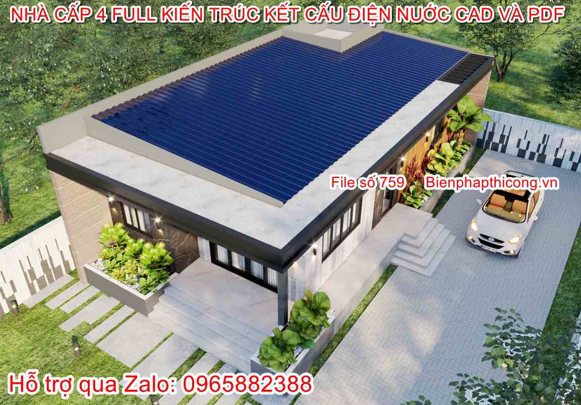 Hồ sơ thi công nhà 1 tầng 7m x 17m hiện đại 900 triệu.