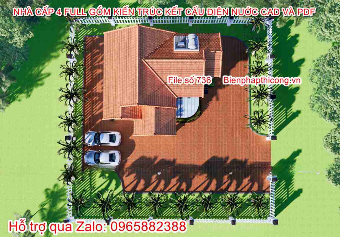 Hồ sơ thi công nhà cấp 4 3 ngủ 14,5m x 11m đẹp.