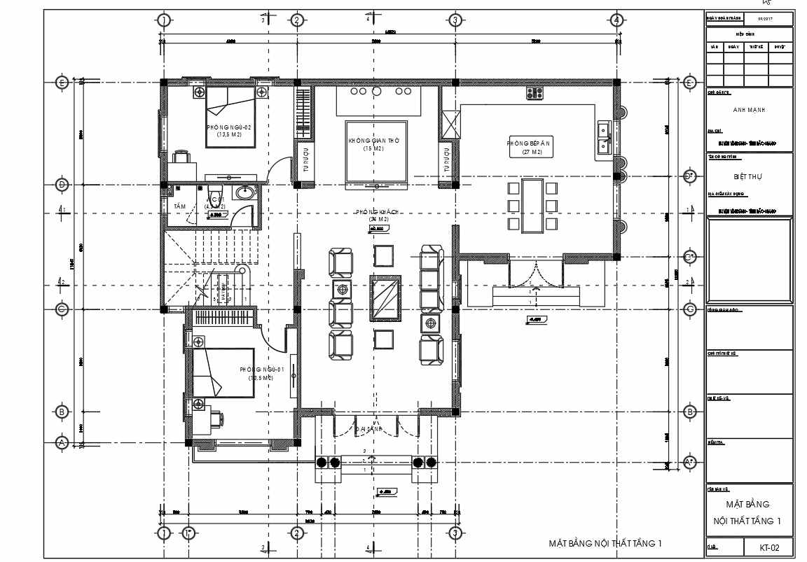 Mặt bằng tầng 1 địa trung hải 15m x 12m.
