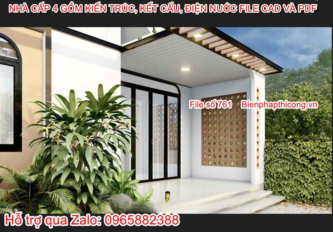 Thiết kế nhà cấp 4 hiện đại 7m x 11,5m 2 ngủ.