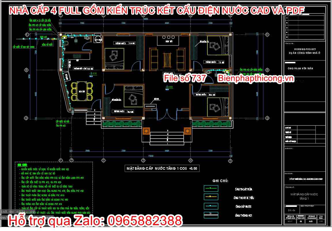 Bản vẽ cấp thoát nước nhà cấp 4 4 ngủ đẹp.