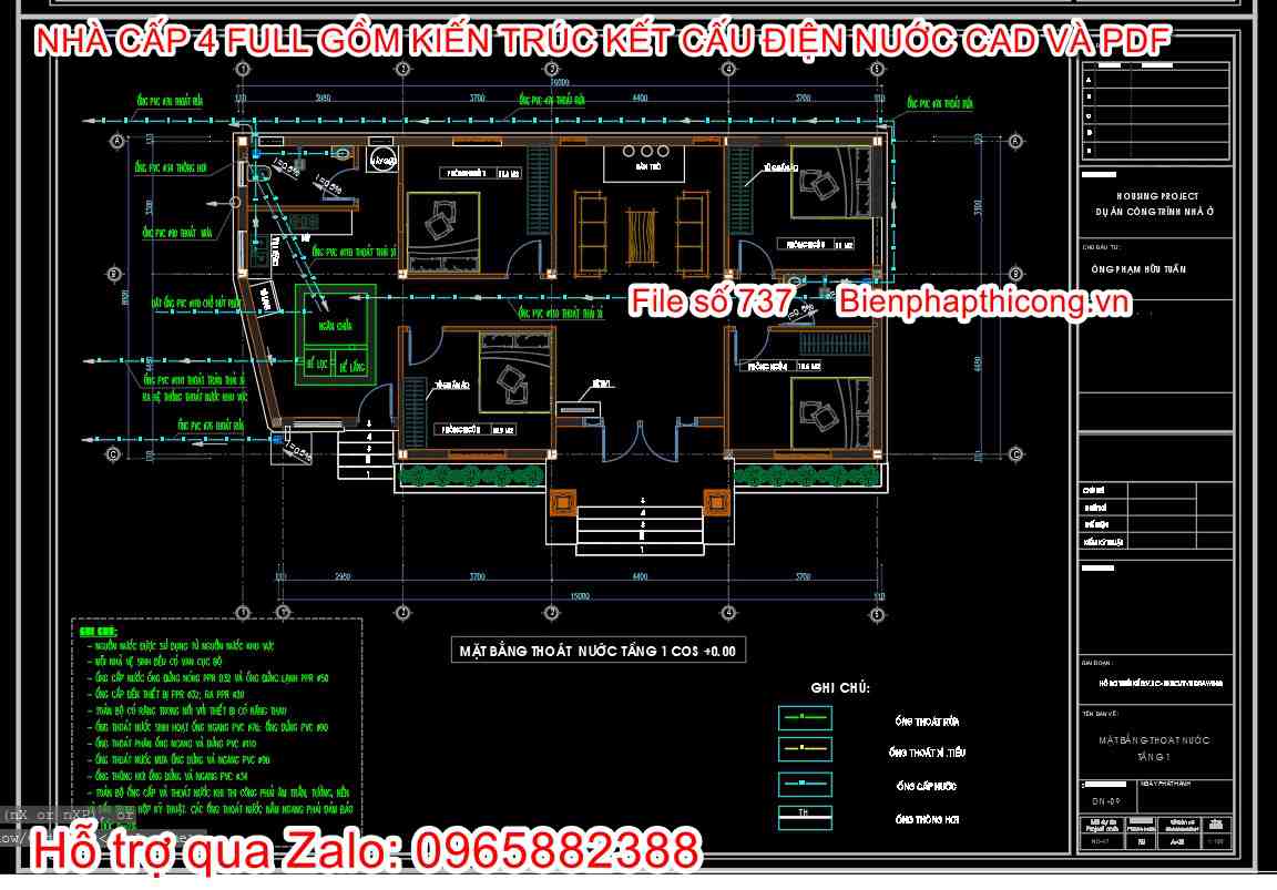 Bản vẽ nhà cấp 4 140m2 đẹp cad.