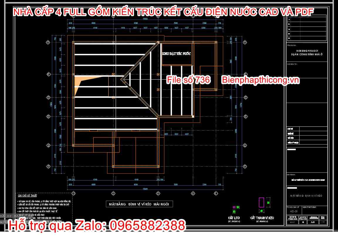 Mặt bằng định vị kèo mái ngói cad.