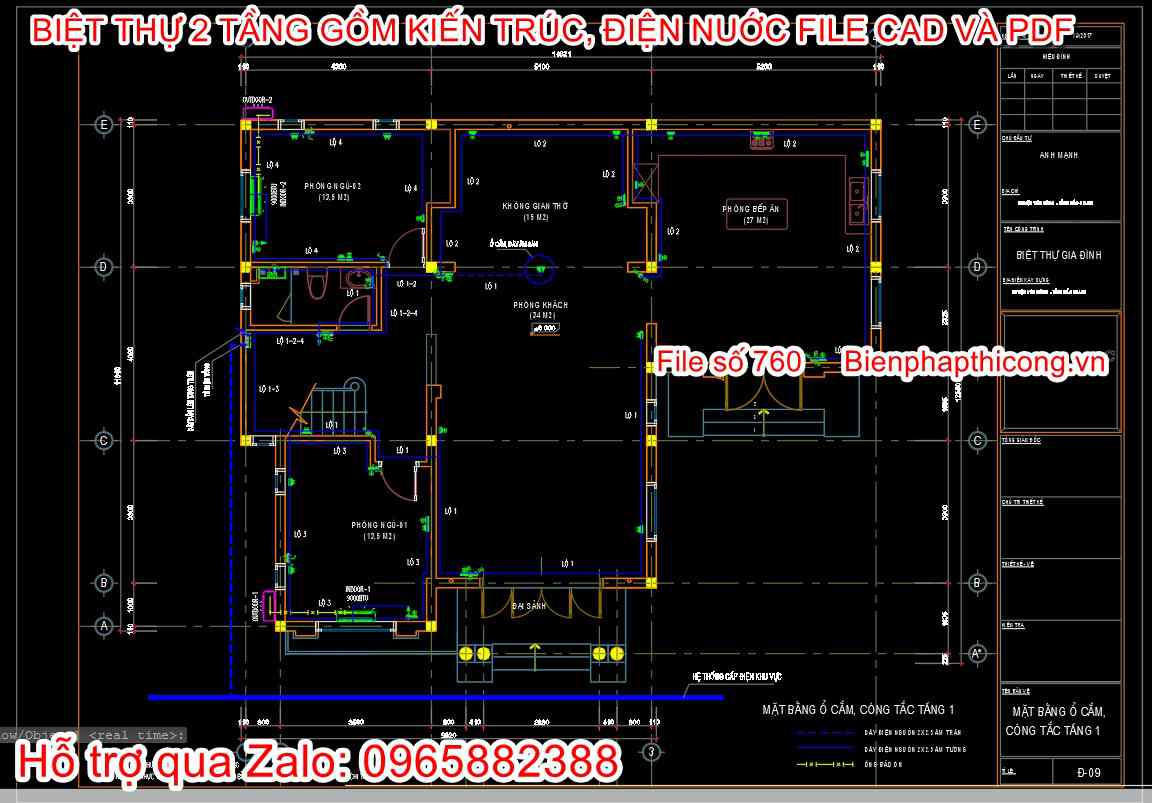 Bản vẽ điện nước biệt thự 2 tầng địa trung hải.
