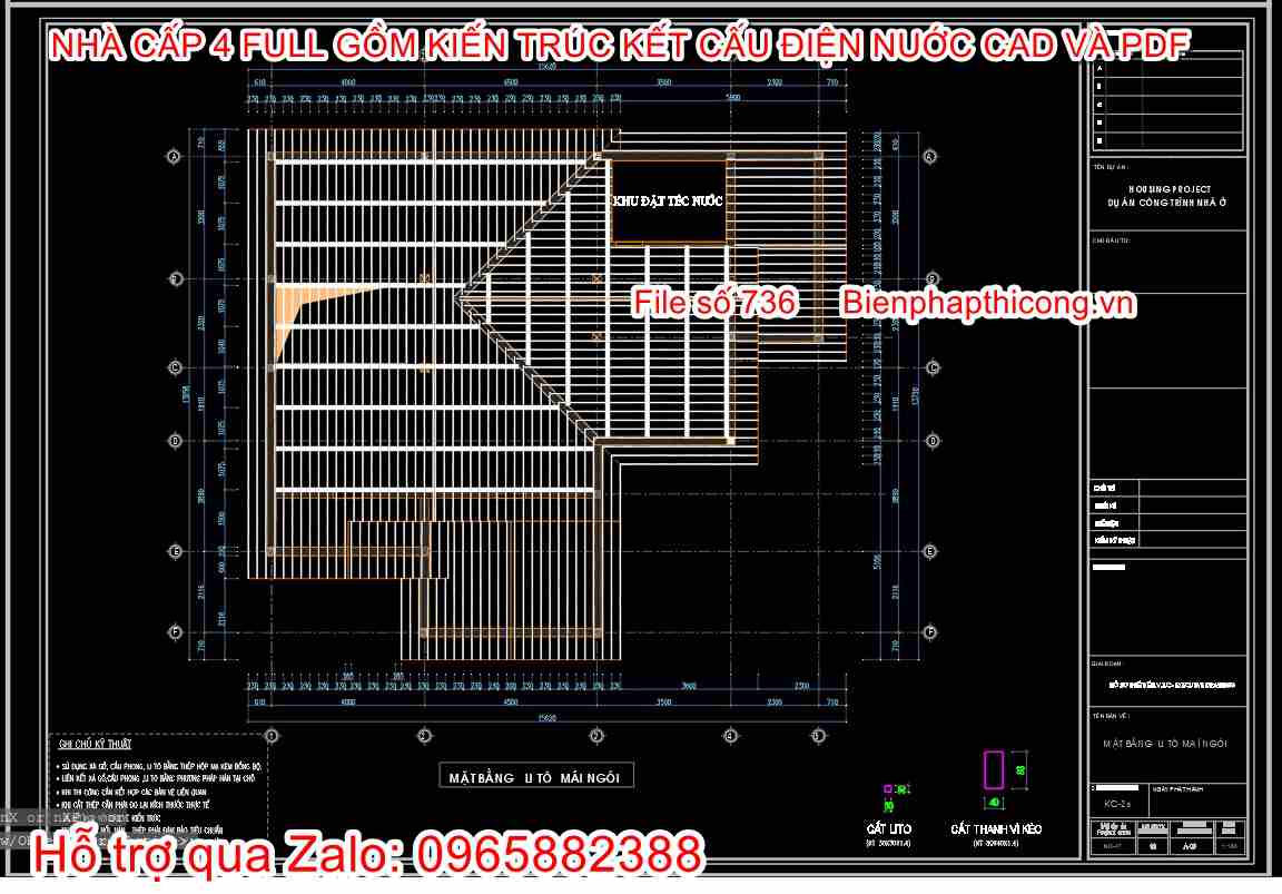 Bản vẽ mặt bằng lito mái ngói cad.