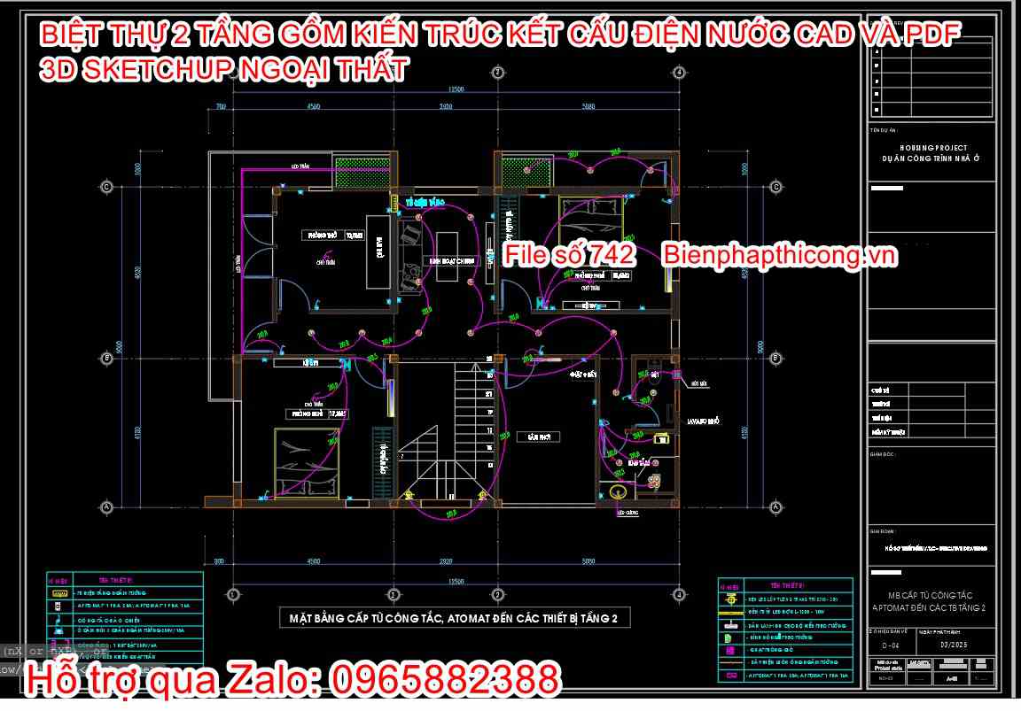 Bản vẽ thiết kế điện nước nhà 2 tầng 9m x 12,5m.