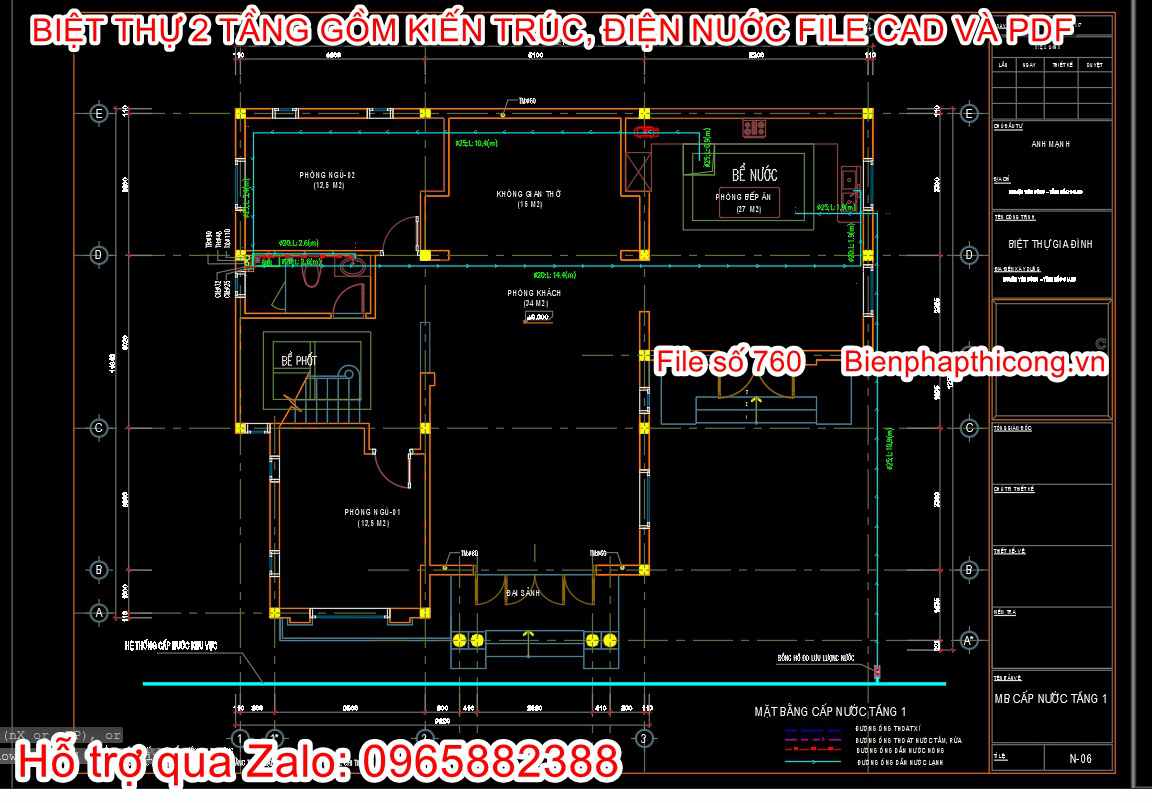 Bản vẽ đầu nối điện nước 2 tầng địa trung hải.