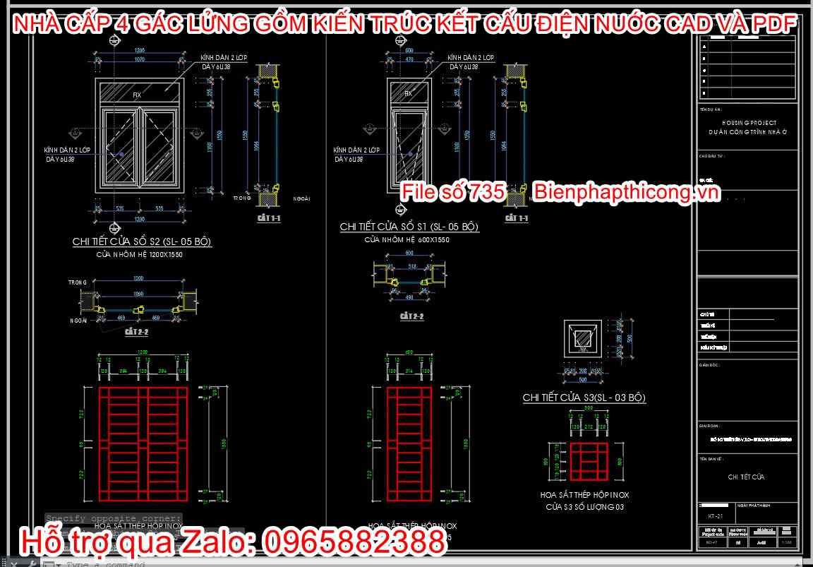 Bản vẽ thiết kế chi tiết cửa nhà cấp 4.