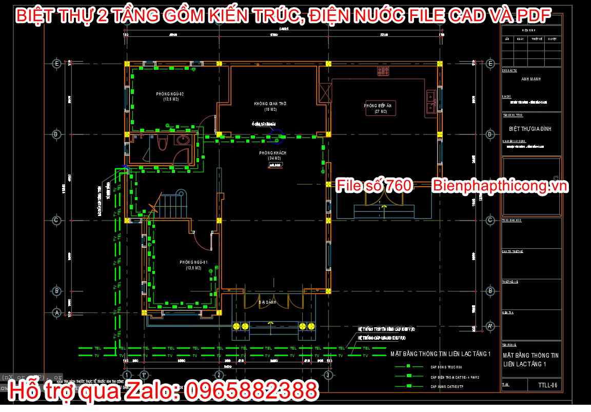 Bản vẽ cad biệt thự 2 tầng địa trung hải.