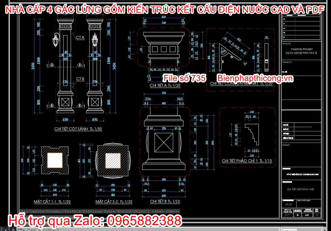 Triẻn khai chi tiết nhà cấp 4 cad.