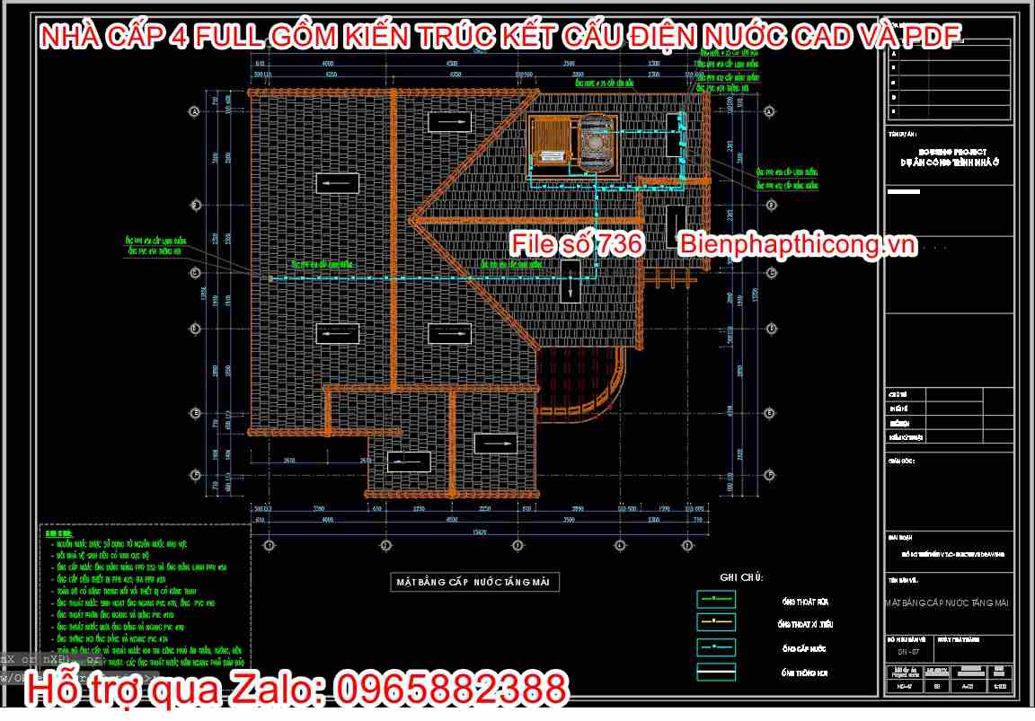 Mặt bằng cấp nước tầng mái.