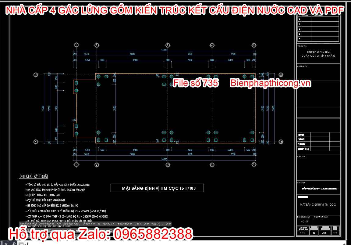 Mặt bằng định vị cọc nhà cấp 4.