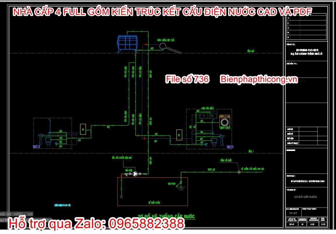 Sơ đồ không gian hệ thống cấp nước cad.