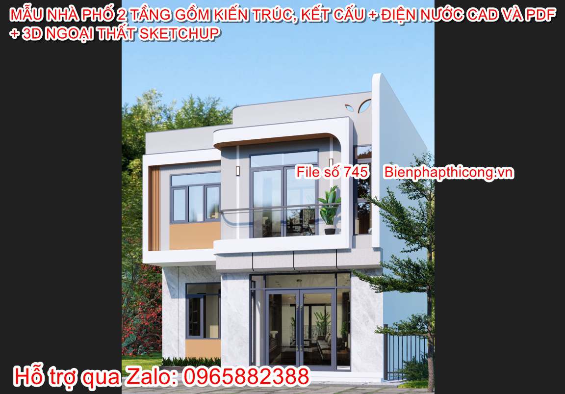 Bản vẽ xây dựng nhà 2 tầng mặt tiền 8,5m.