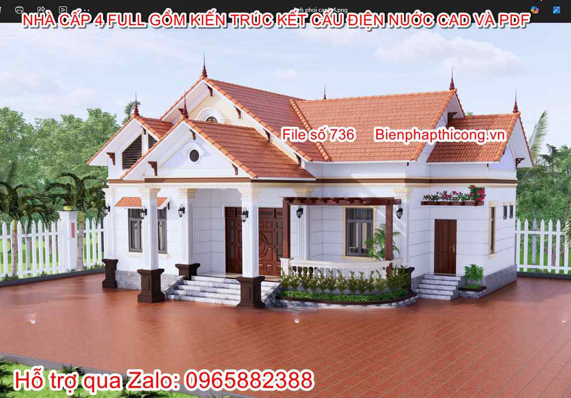 Bản vẽ xây dựng nhà cấp 4 mái thái cad 3 ngủ.