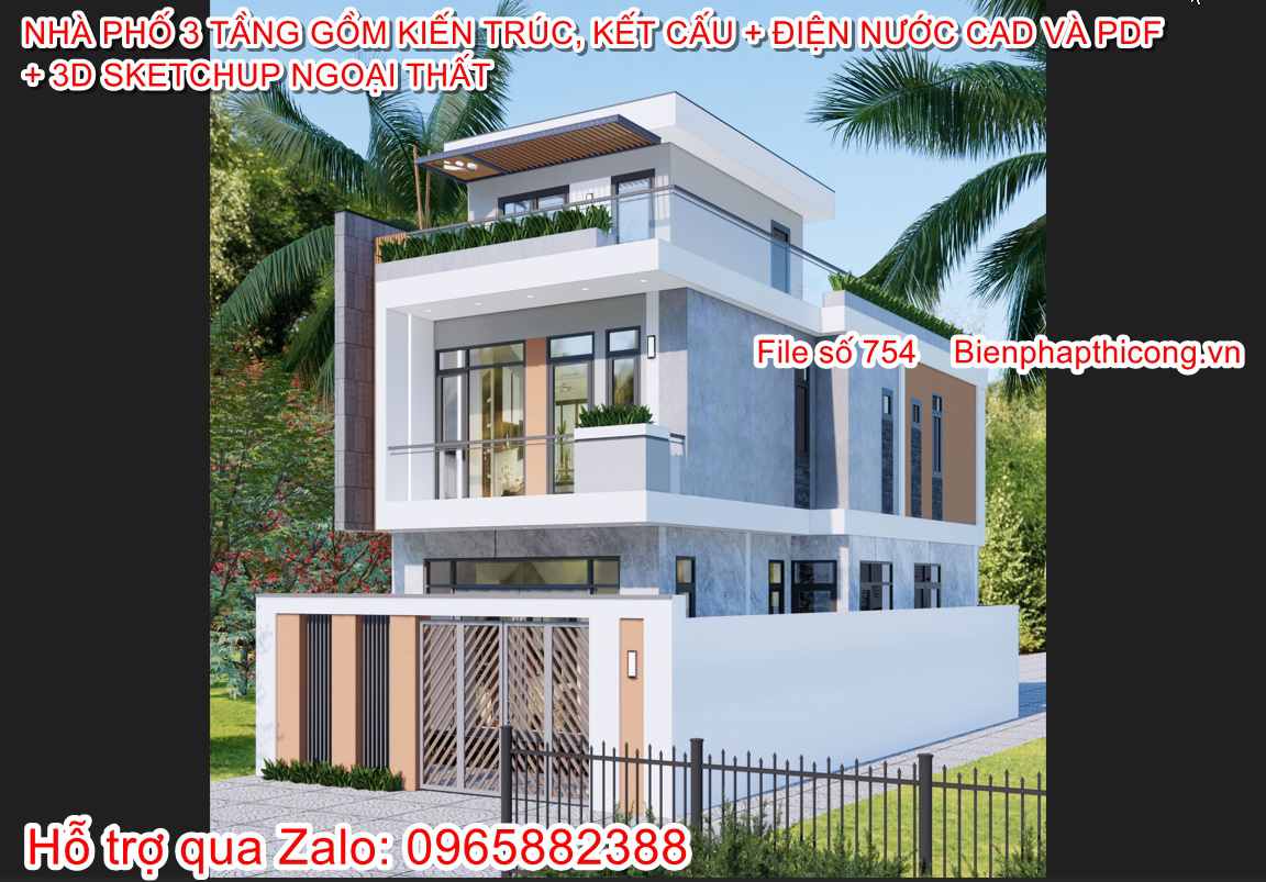 Bản vẽ xây dựng nhà phố 3 tầng cad.