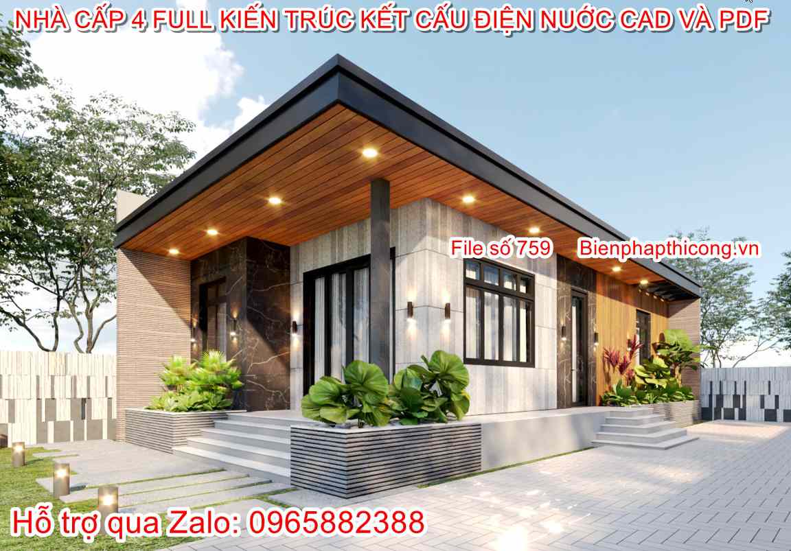 Donwload bản vẽ cad nhà cấp 4 7m x 17m 3 ngủ.