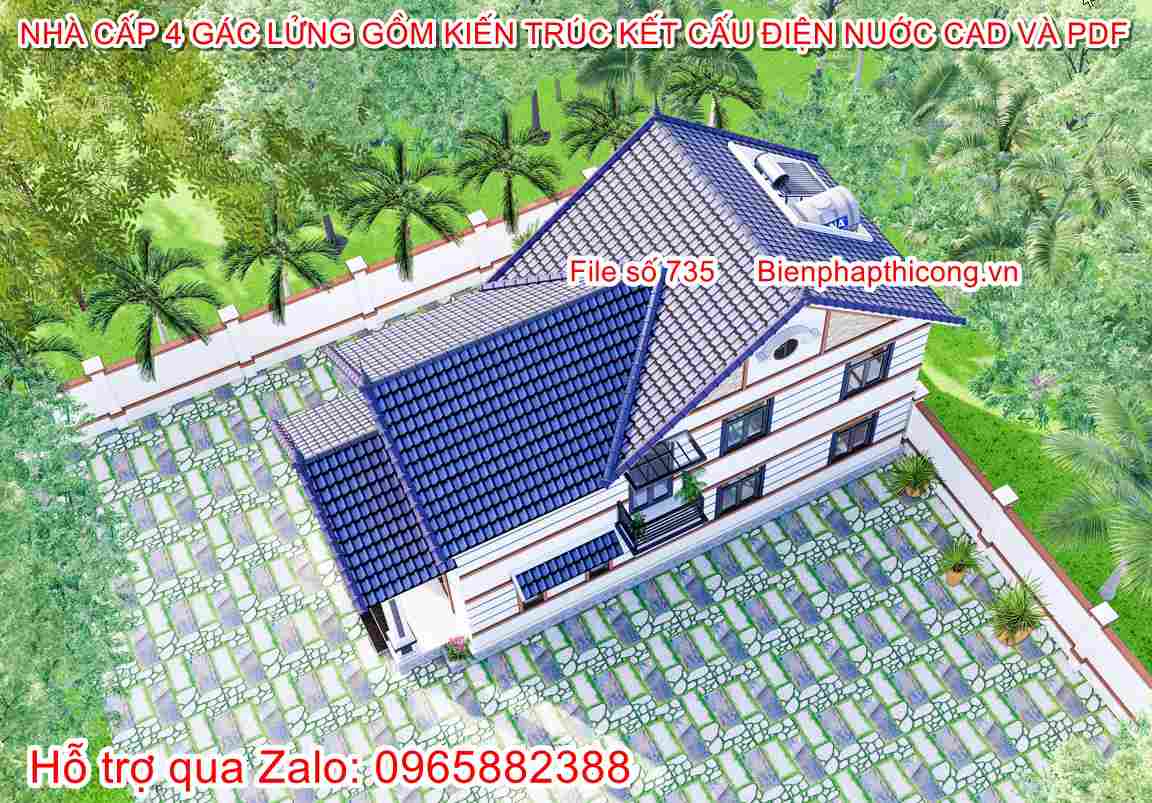 Hồ sơ bản vẽ nhà cấp 4 gác lửng 5,5m x 15m 3 ngủ.