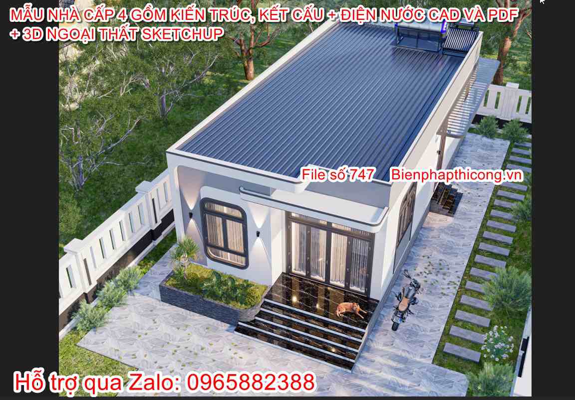 Hồ sơ bản vẽ nhà cấp 4 rộng 7m 100m2 đẹp.