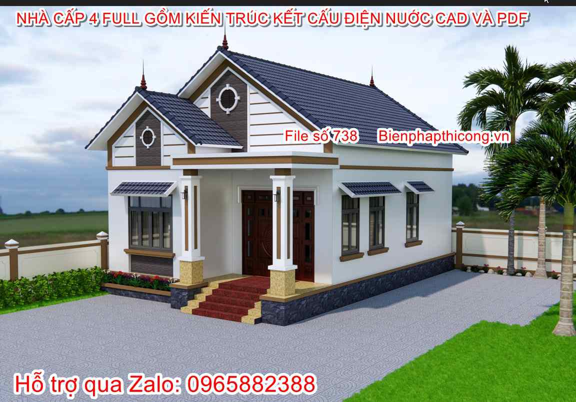 Hồ sơ thi công bản vẽ cad nhà cấp 4 8m x 12m đẹp.