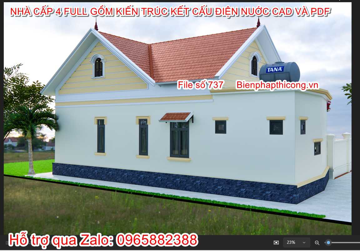 Hồ sơ thi công nhà cấp 4 mái thái 4 ngủ rộng 16m.