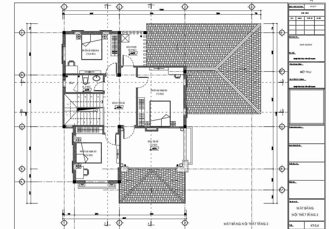 Mặt bằng tầng 2 mẫu nhà 2 tầng địa trung hải cad.
