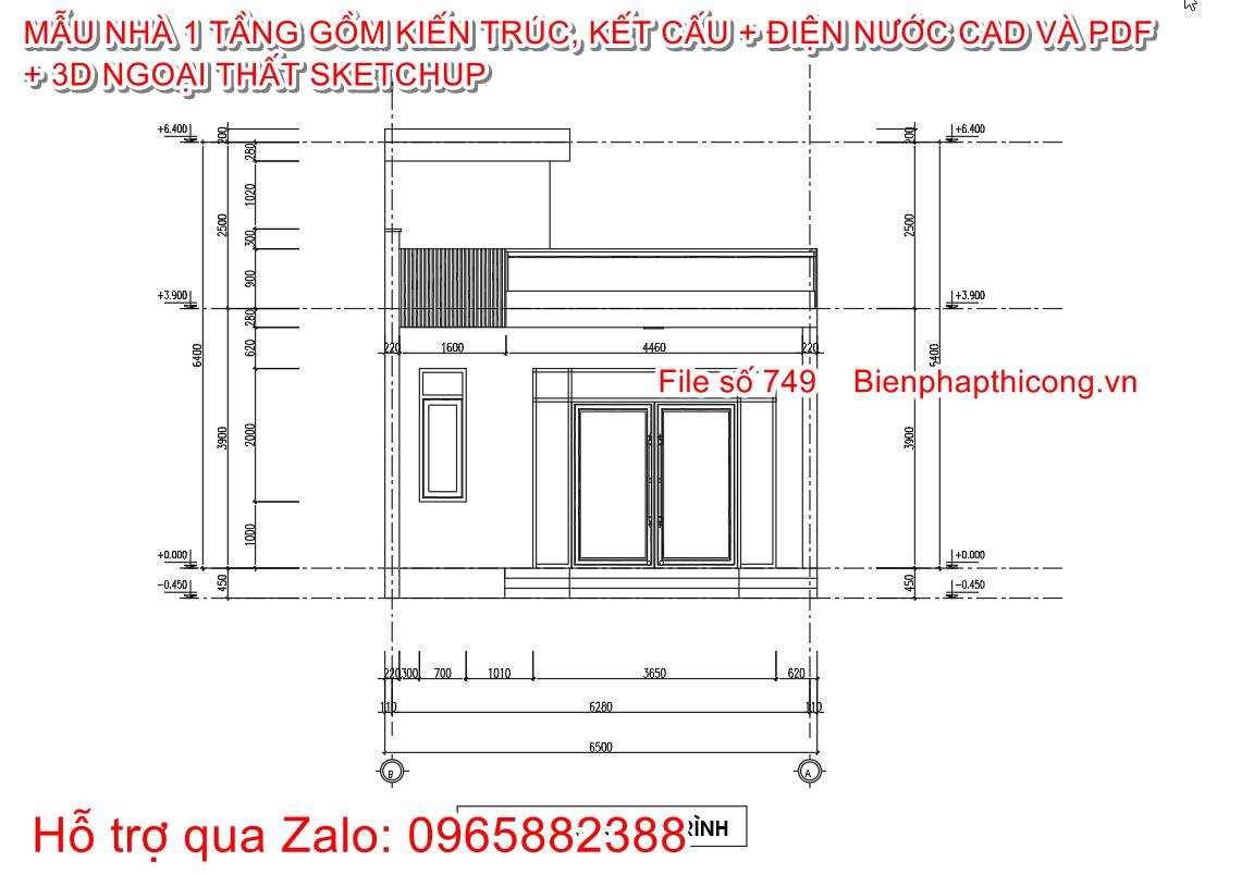 Mặt đứng công trình nhà 1 tầng hiện đại.