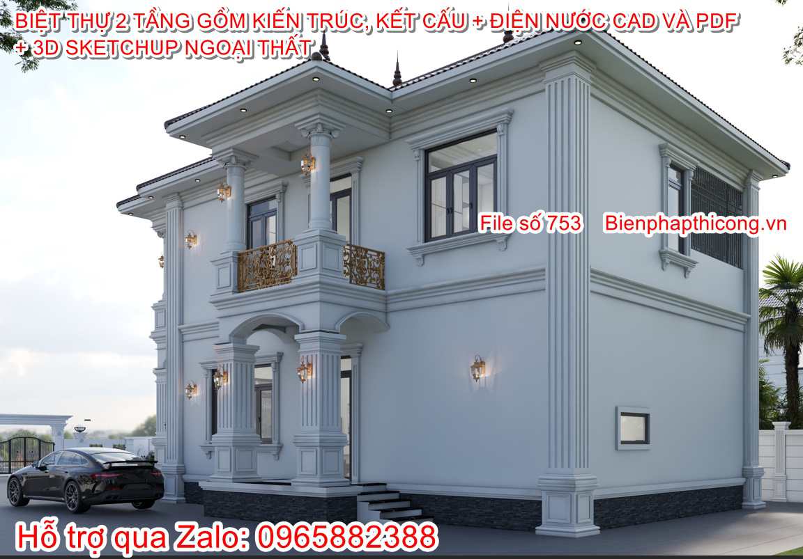 Thiết kế biệt thự 2 tầng tân cổ full cad đẹp.