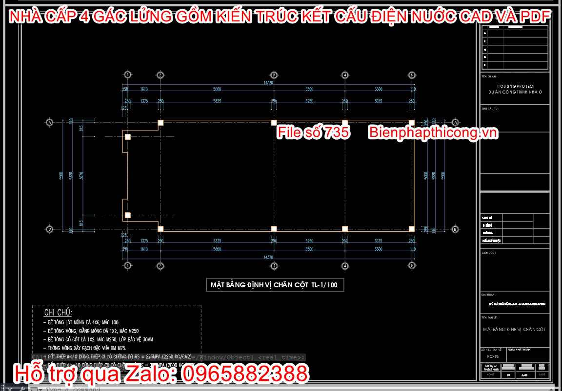 Mặt bằng định vị cột nhà cấp 4 cad.