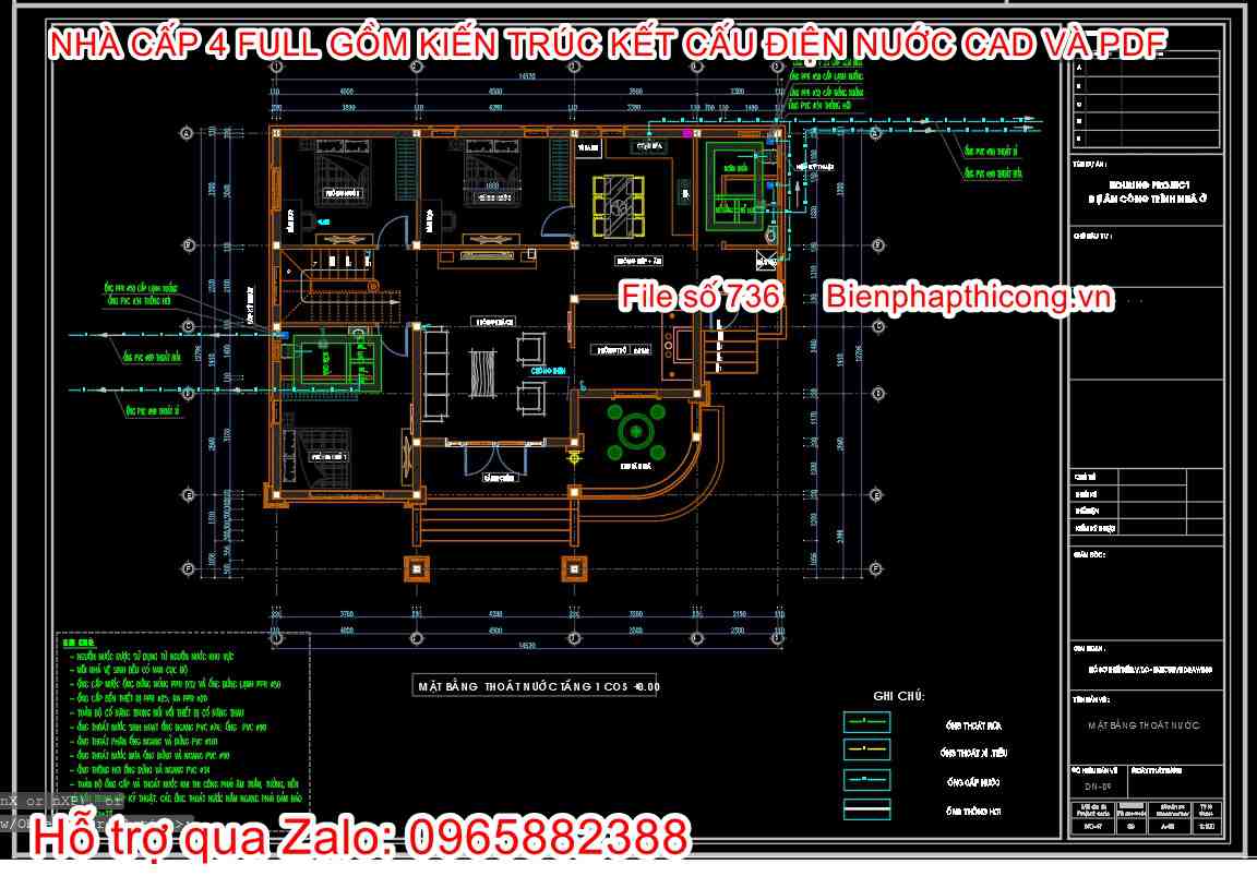 Mặt bằng thoát nước tầng 1 cad.