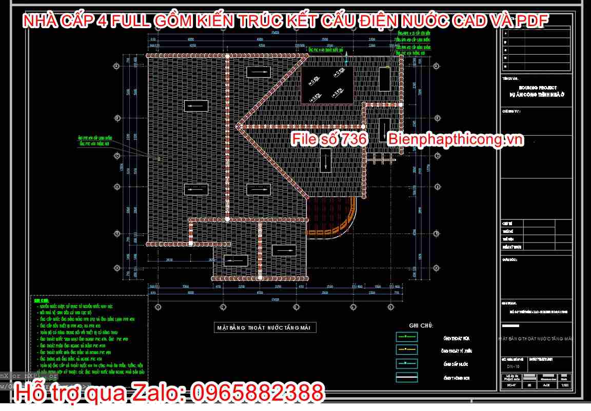 Mặt bằng thoát nước mái cad.