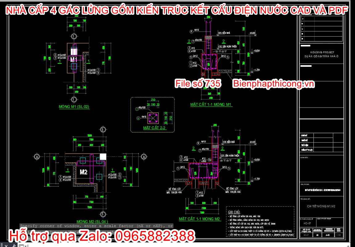 Bản vẽ thiết kế chi tiết đài móng cọc nhà cấp 4.