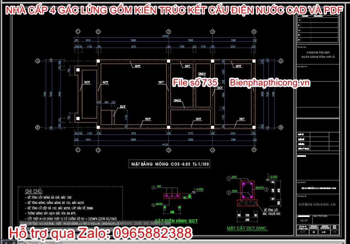 Thiết kế giằng móng cad nhà cấp 4.