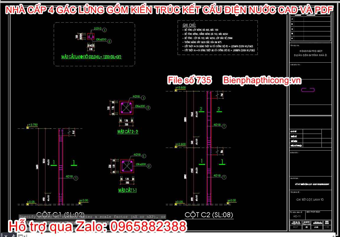 Hstk cột nhà cấp 4 cad.